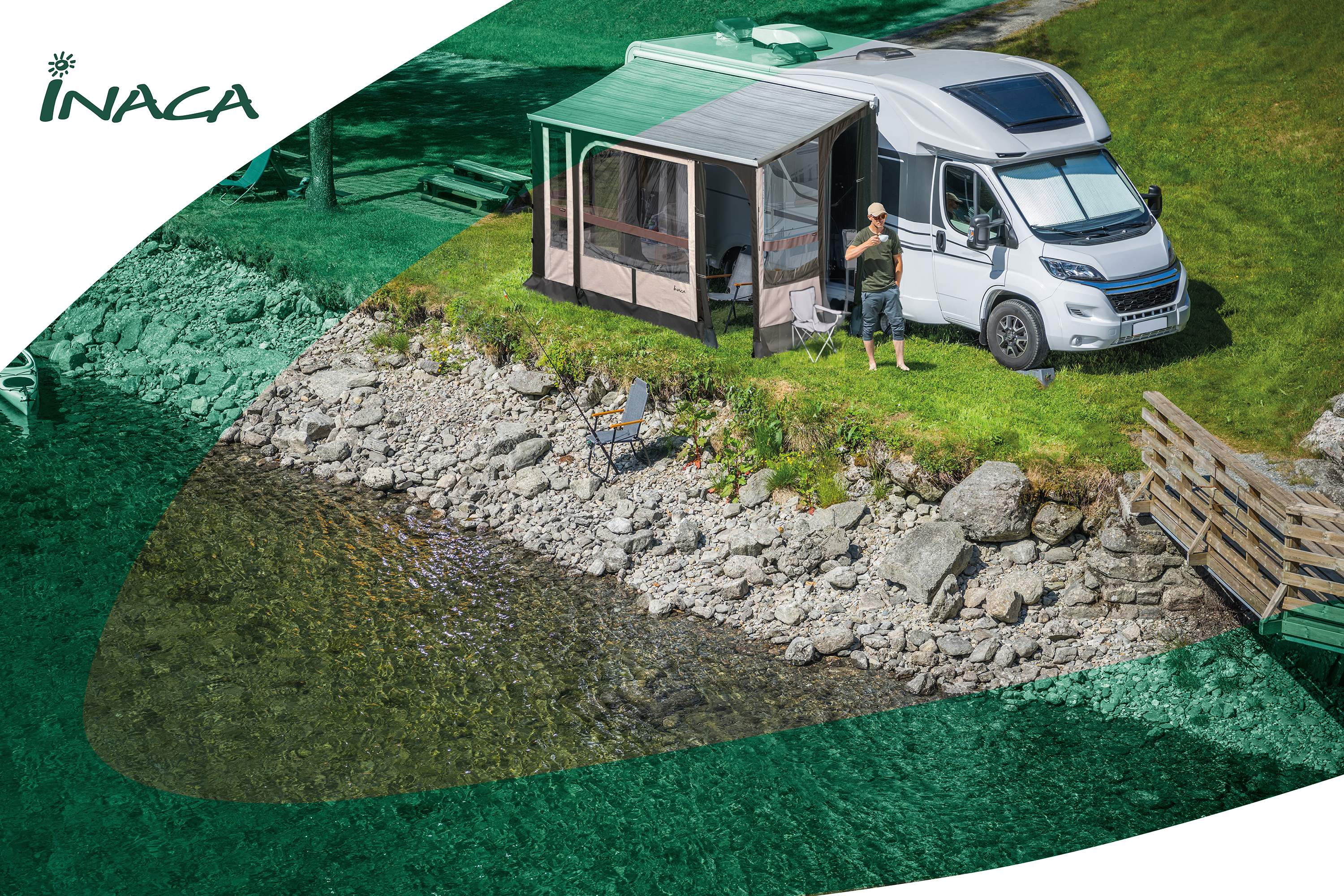 INACA Caravan Awning Setup - Aerial View